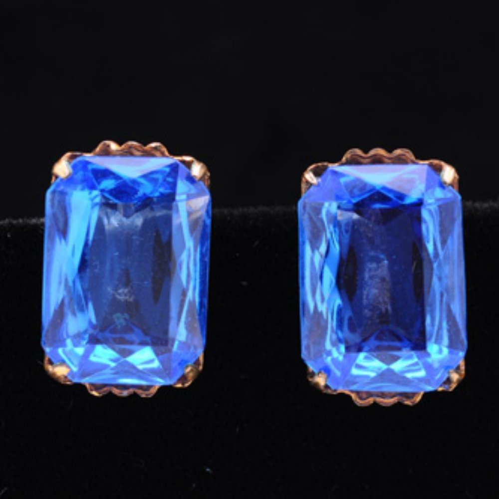 Sapphire Blue Crystal Silver Screw-back Earrings